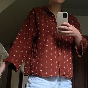 Madewell Burnt Orange Cotton Button-Down Patterned Quarter Sleeve Size XL